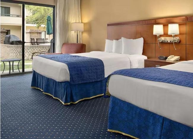 Hotel guest room with two queen beds