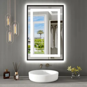 Black Metal Frame Dual-Light LED Hotel Mirror