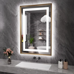 Gold Metal Frame Dual-Light LED Hotel Mirror