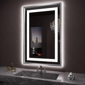 Brushed Nickel Metal Frame Dual-Light LED Hotel Mirror