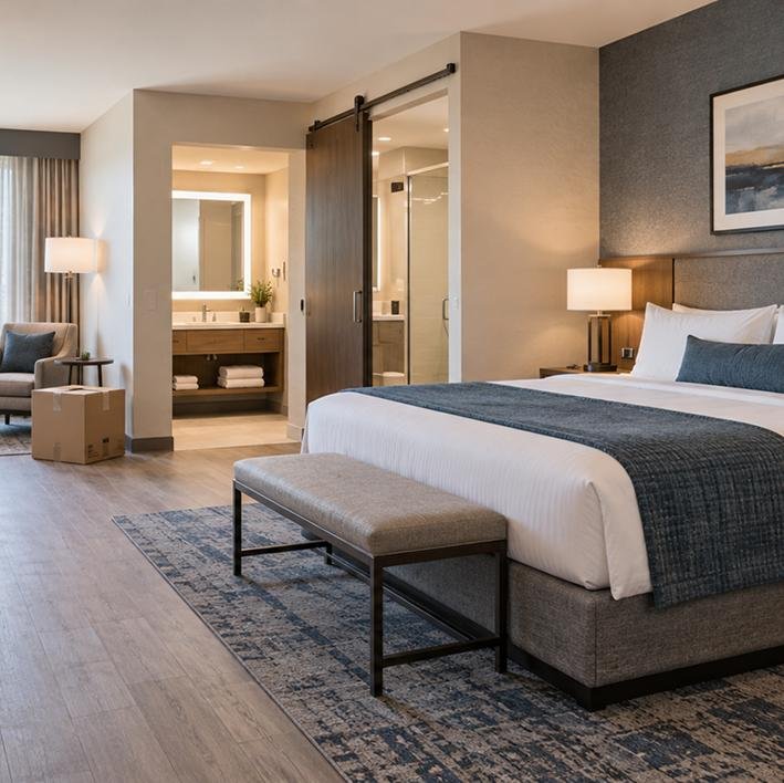 Hotel guestroom furnished by United Hotel Supply